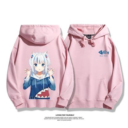 Gawr Gura聯名衛衣2023秋冬新款親子情侶裝薄絨款連帽衛衣