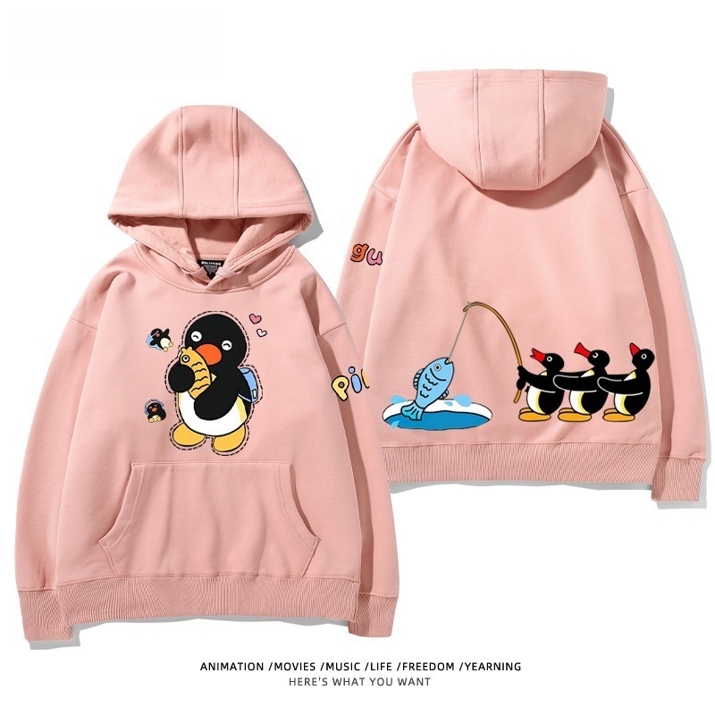 企鵝Pingu 秋冬新款 親子情侶男女連帽衛衣