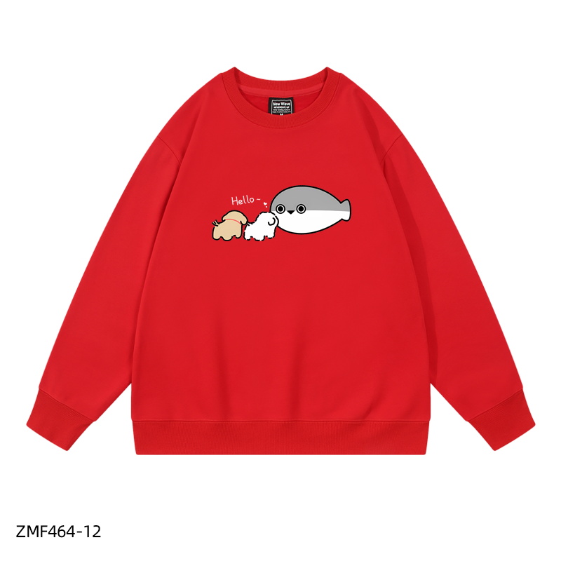 線條小狗X薩卡班聯名衛衣2024秋冬新款親子情侶裝薄絨款連帽衛衣