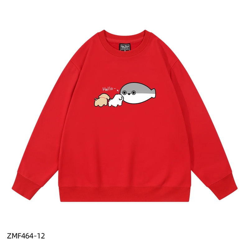 線條小狗X薩卡班聯名衛衣2024秋冬新款親子情侶裝薄絨款連帽衛衣