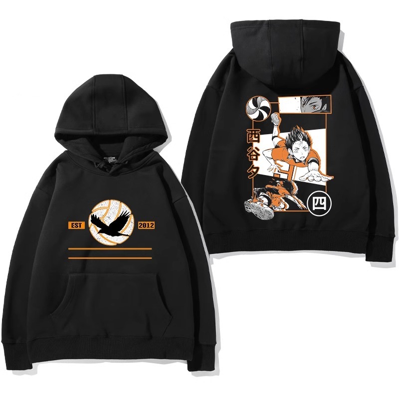 排球少年聯名衛衣2024秋冬新款親子情侶裝薄絨款連帽衛衣
