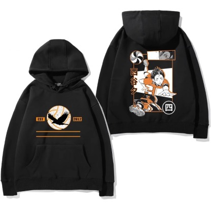 排球少年聯名衛衣2024秋冬新款親子情侶裝薄絨款連帽衛衣