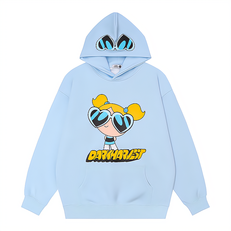 飛天小女警聯名衛衣2024秋冬新款親子情侶裝薄絨款連帽衛衣