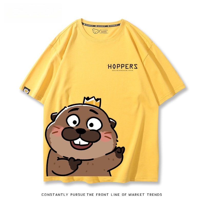 河狸世界 2026親子情侶男女同款 印花短袖T恤