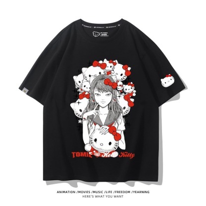 伊藤潤二X三麗鷗富江Hello kitty周邊 印花短袖T恤
