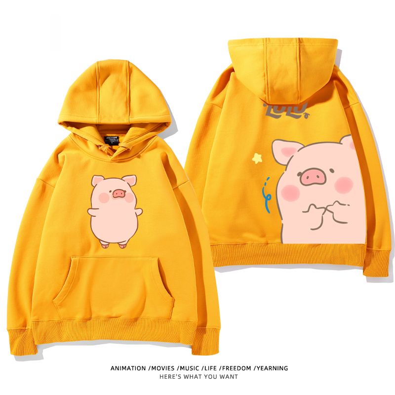 LULU豬 聯名衛衣2024秋冬新款親子情侶裝薄絨款連帽衛衣