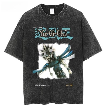 遊戲王水洗做舊  印花水洗短袖