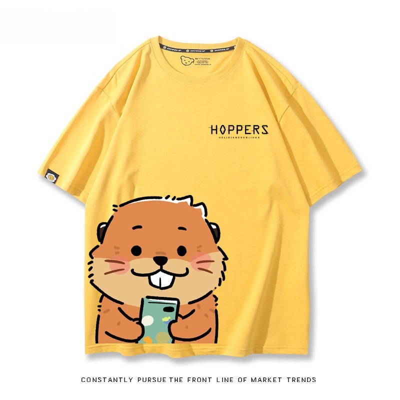 河狸世界 2026親子情侶男女同款 印花短袖T恤