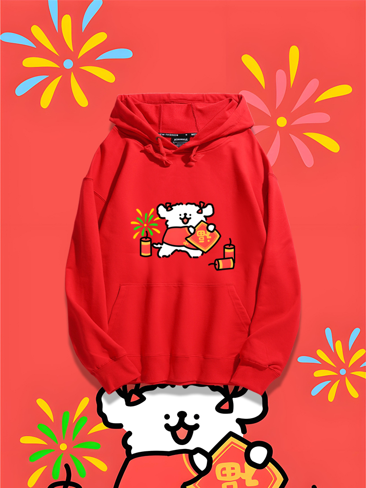 線條小狗聯名衛衣2023秋冬新款親子情侶裝薄絨款連帽衛衣