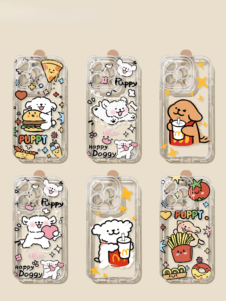 蘋果 系列線條小狗 彩色透明防摔軟殼
