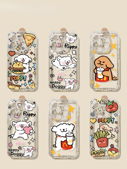 蘋果 系列線條小狗 彩色透明防摔軟殼