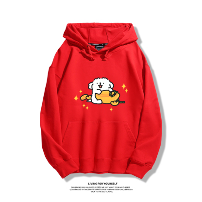 線條小狗聯名衛衣2023秋冬新款親子情侶裝薄絨款連帽衛衣