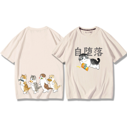 貓咪鯊魚呆萌可愛2024親子情侶男女同款 純棉T恤