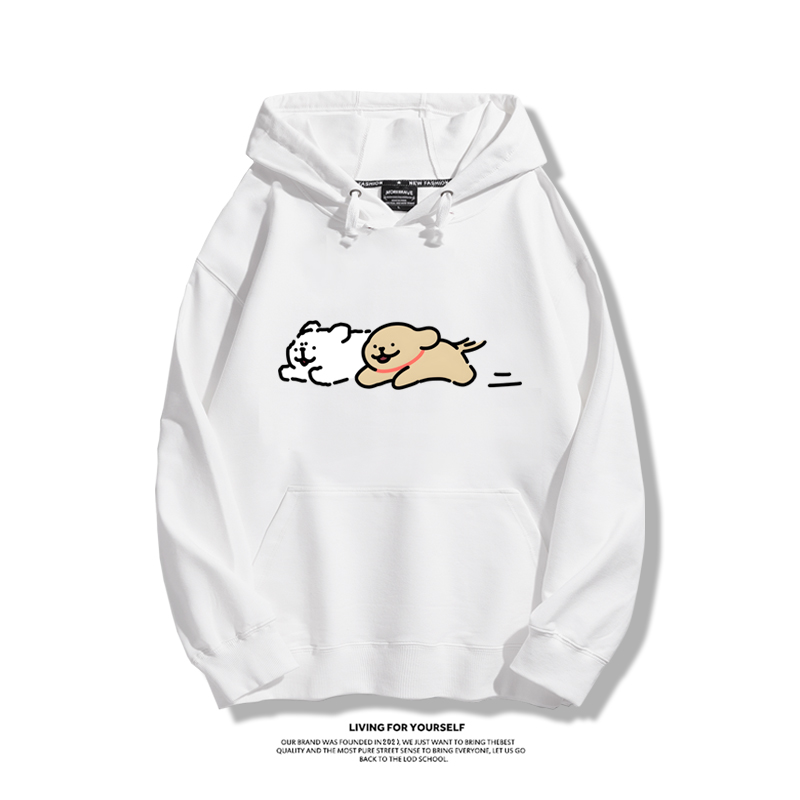 線條小狗聯名衛衣2023秋冬新款親子情侶裝薄絨款連帽衛衣