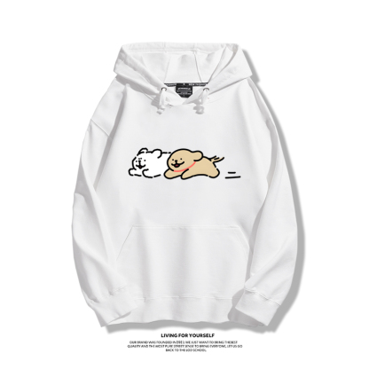 線條小狗聯名衛衣2023秋冬新款親子情侶裝薄絨款連帽衛衣