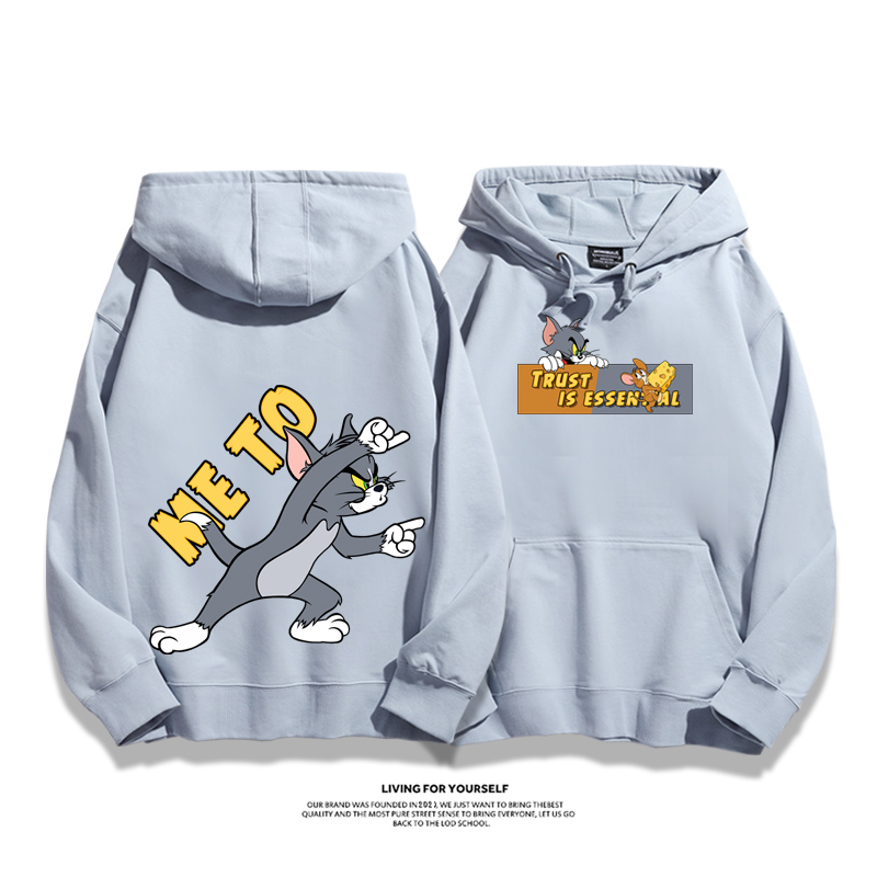 貓和老鼠聯名衛衣2024秋冬新款親子情侶裝薄絨款連帽衛衣