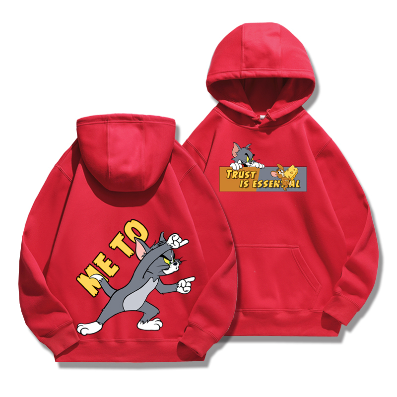 貓和老鼠聯名衛衣2024秋冬新款親子情侶裝薄絨款連帽衛衣