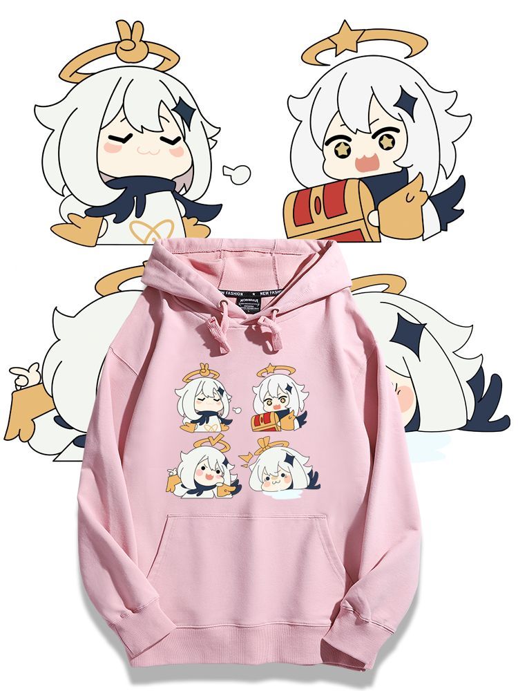 原神派蒙聯名衛衣2024秋冬新款親子情侶裝薄絨款連帽衛衣