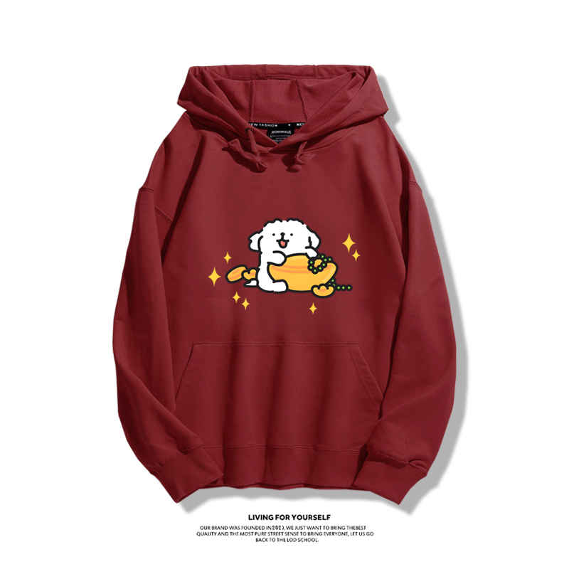 線條小狗聯名衛衣2023秋冬新款親子情侶裝薄絨款連帽衛衣