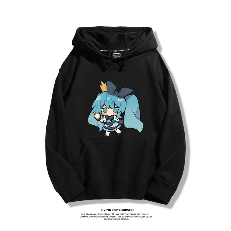 日系Q版初音未來聯名衛衣2023秋冬新款親子情侶裝薄絨款連帽衛衣