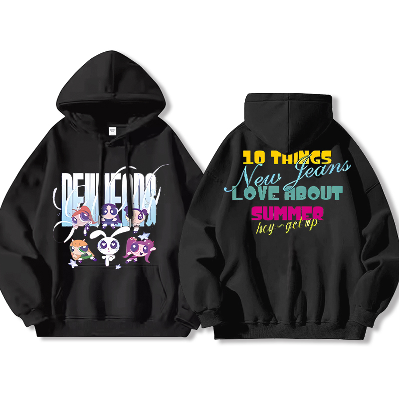 Haerin鯨妹聯名飛天小女警衛衣女衛衣2024秋冬新款親子情侶裝薄絨款連帽衛衣