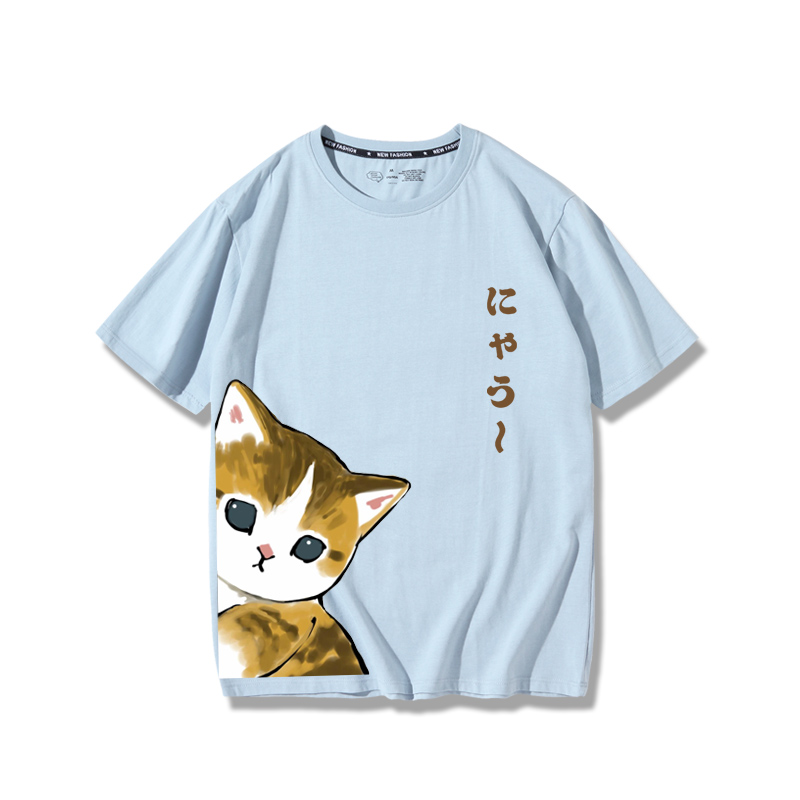 可愛貓咪探頭2024親子情侶男女同款 純棉T恤