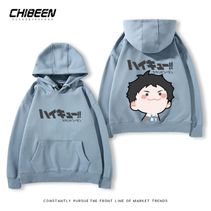 排球少年聯名衛衣2024秋冬新款親子情侶裝薄絨款連帽衛衣