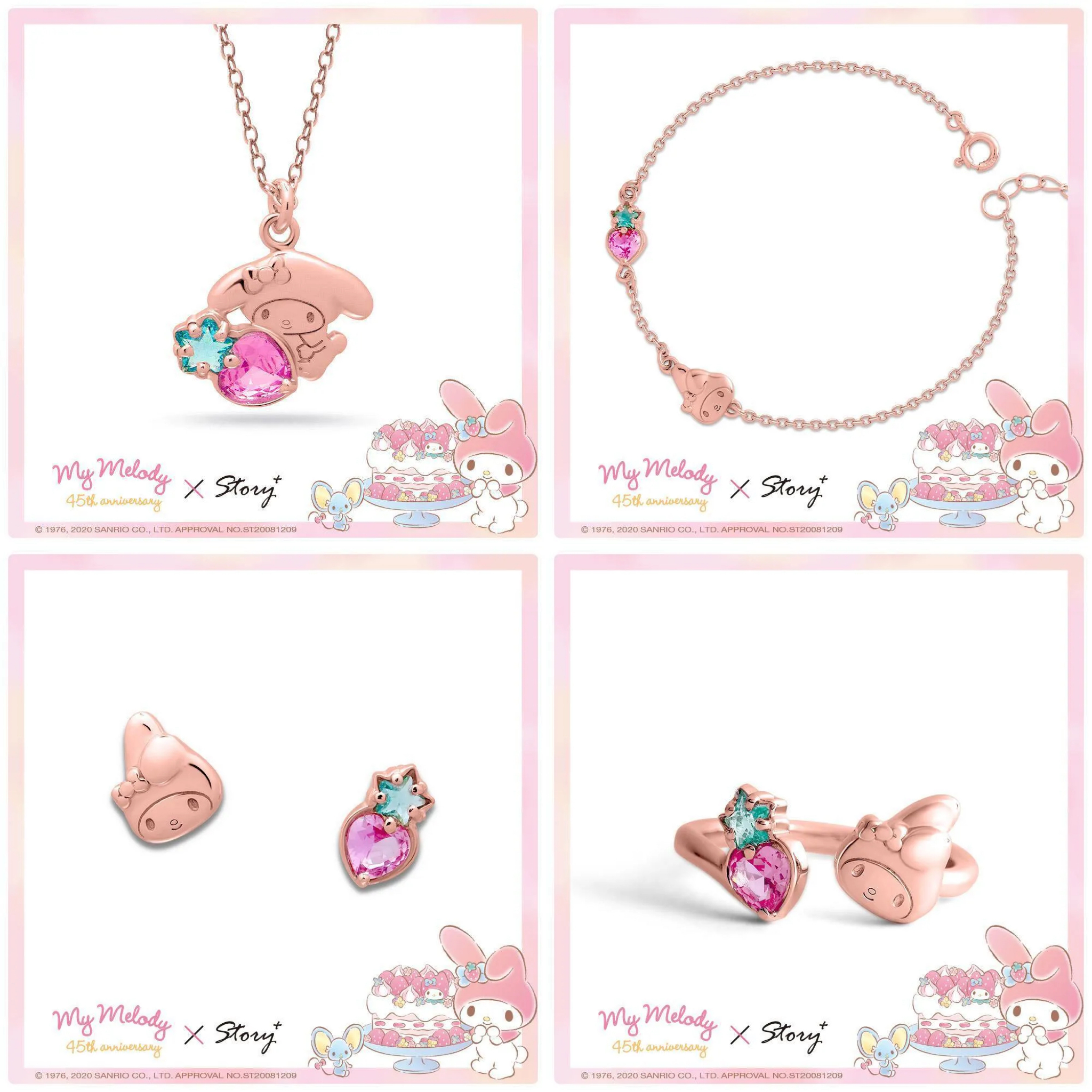 三麗鷗 My Melody 美樂蒂 草莓晶鑽玫瑰金系列配飾