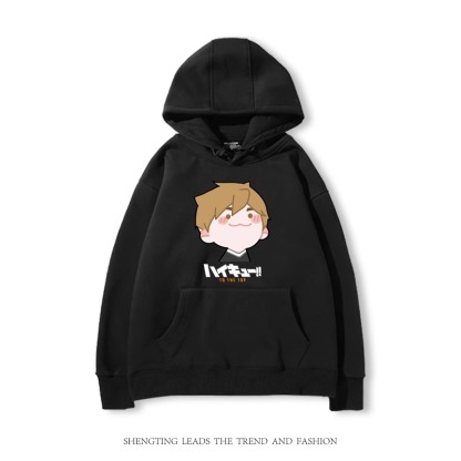 排球少年聯名衛衣2024秋冬新款親子情侶裝薄絨款連帽衛衣