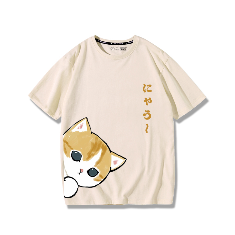 可愛貓咪探頭2024親子情侶男女同款 純棉T恤