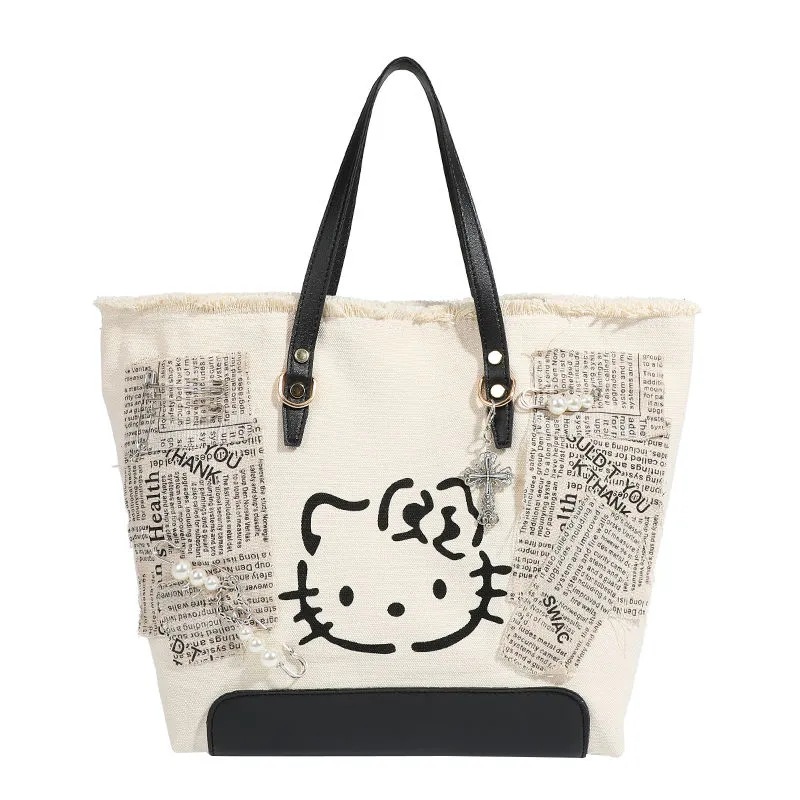 STARRY&DREAM正品大容量帆布包kitty貓辣妹刺繡通勤包托特包單肩包