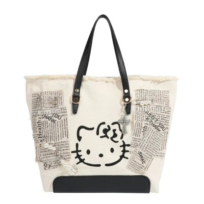 STARRY&DREAM正品大容量帆布包kitty貓辣妹刺繡通勤包托特包單肩包