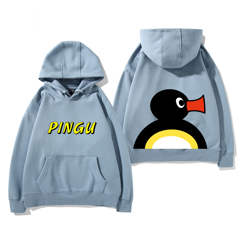 企鵝家族PINGU 聯名衛衣2024秋冬新款親子情侶裝薄絨款連帽衛衣