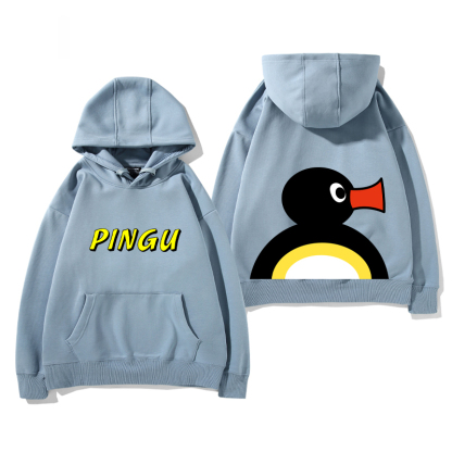 企鵝家族PINGU 聯名衛衣2024秋冬新款親子情侶裝薄絨款連帽衛衣