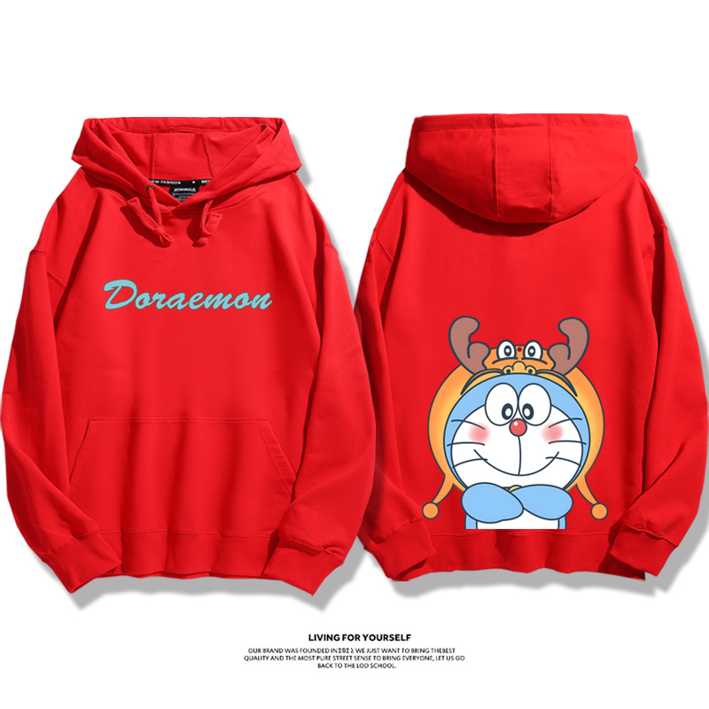 叮當貓聯名龍年衛衣2024秋冬新款親子情侶裝薄絨款連帽衛衣