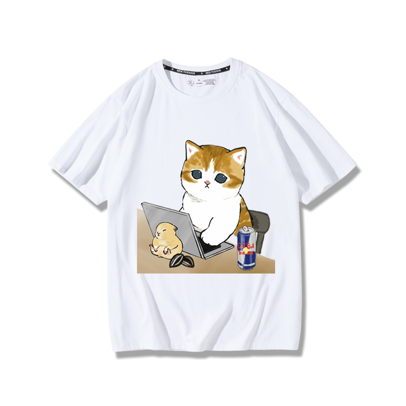 上班族貓咪2024親子情侶男女同款 純棉T恤