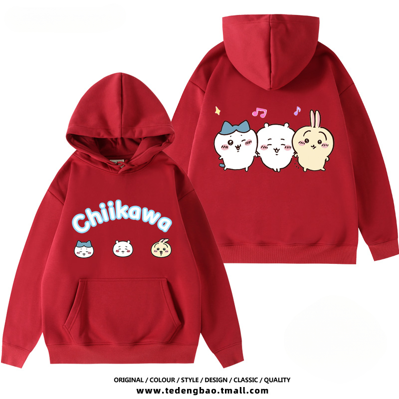 chiikawa 聯名衛衣2024秋冬新款親子情侶裝薄絨款連帽衛衣