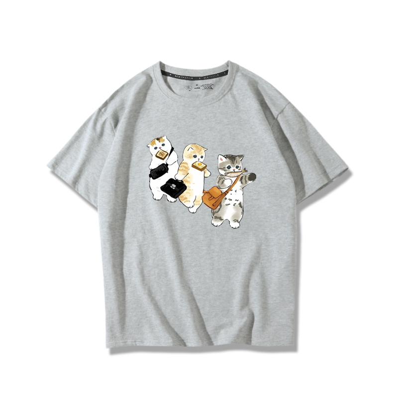 擠地鐵貓咪2024親子情侶男女同款 純棉T恤