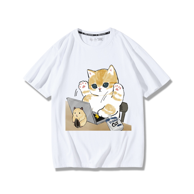 上班族貓咪2024親子情侶男女同款 純棉T恤
