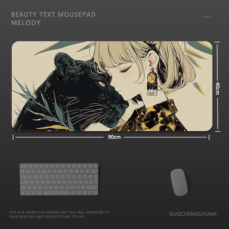 塗鴉黑貓女孩電競超大遊戲加厚防滑鼠標墊