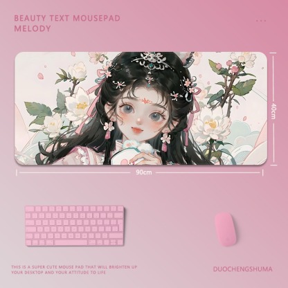 可愛卡通女孩電競超大遊戲加厚防滑鼠標墊