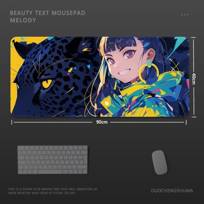 塗鴉黑貓女孩電競超大遊戲加厚防滑鼠標墊