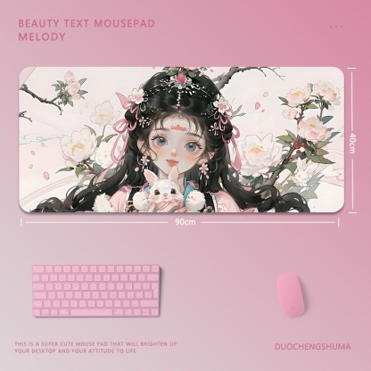 可愛卡通女孩電競超大遊戲加厚防滑鼠標墊