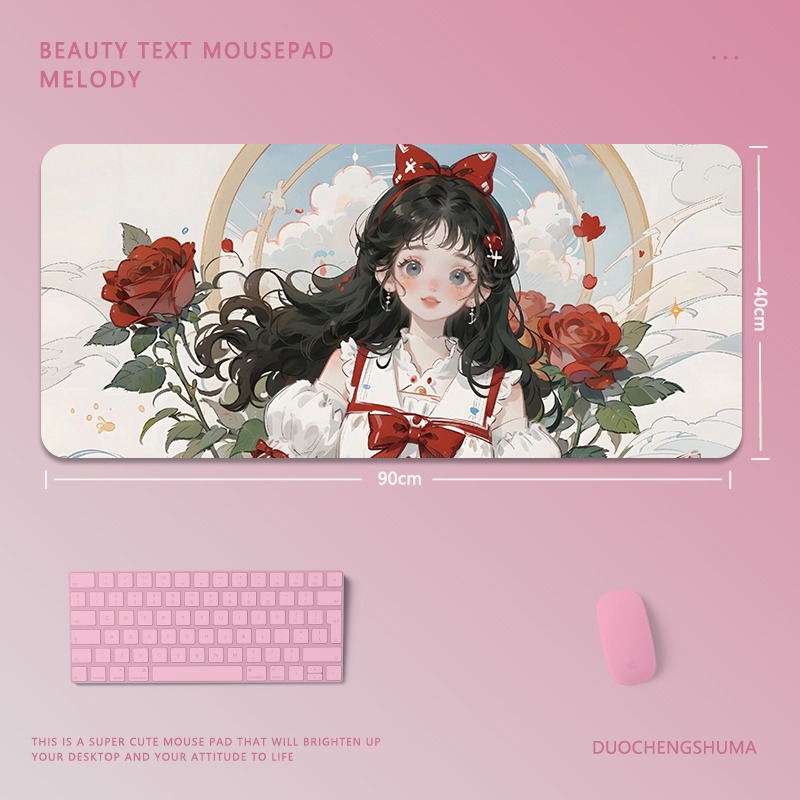可愛卡通女孩電競超大遊戲加厚防滑鼠標墊