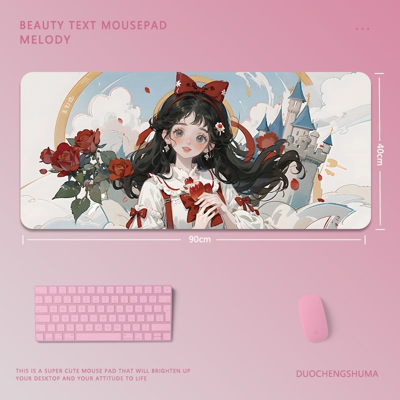 可愛卡通女孩電競超大遊戲加厚防滑鼠標墊