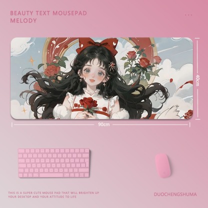 可愛卡通女孩電競超大遊戲加厚防滑鼠標墊