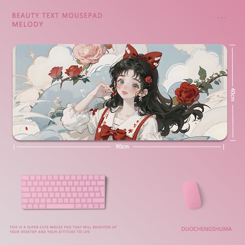 可愛卡通女孩電競超大遊戲加厚防滑鼠標墊