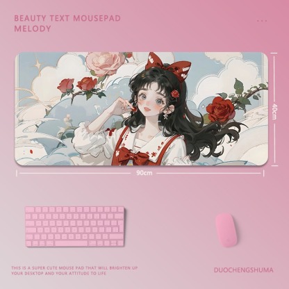 可愛卡通女孩電競超大遊戲加厚防滑鼠標墊