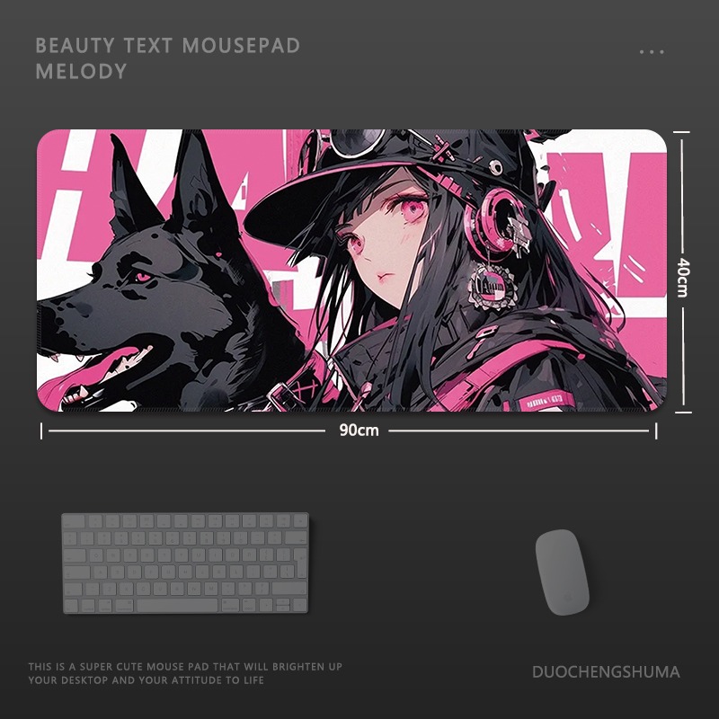 塗鴉黑貓女孩電競超大遊戲加厚防滑鼠標墊