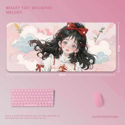 可愛卡通女孩電競超大遊戲加厚防滑鼠標墊